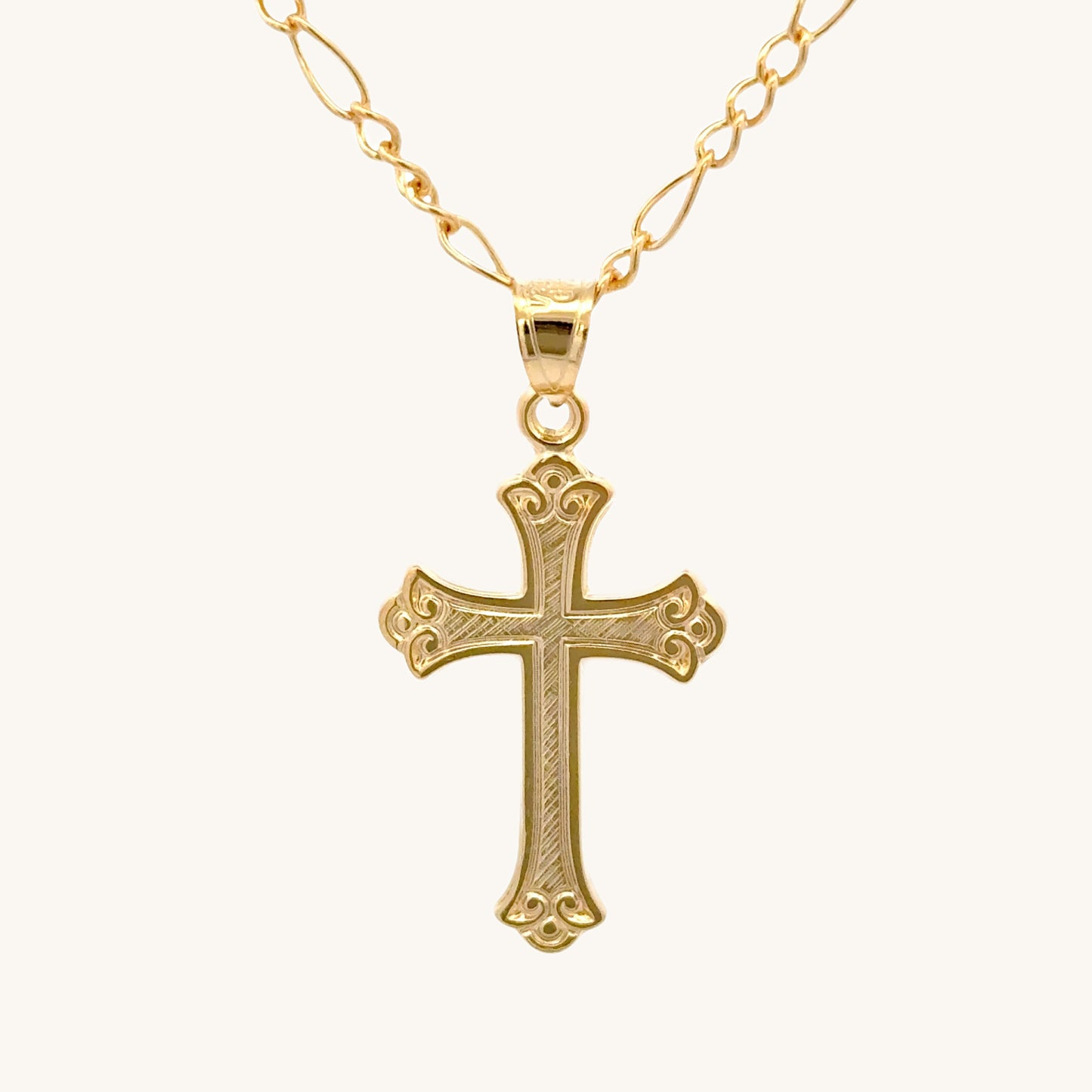 Solid 14K Double Bonded Gold Ornate Cross Pendant Only M S on chain image
