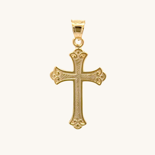 Solid 14K Double Bonded Gold Ornate Cross Pendant Only M S main image