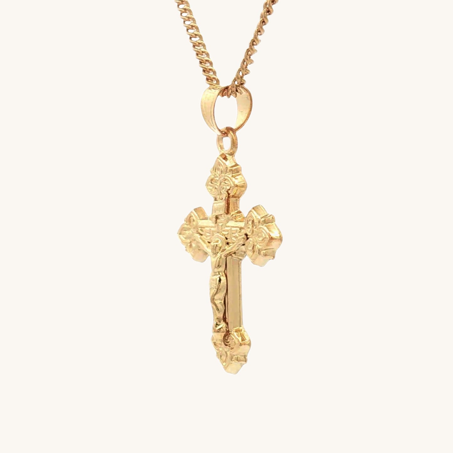 Solid 14K Double Bonded Gold intricate design crucifix M size pendant only side image