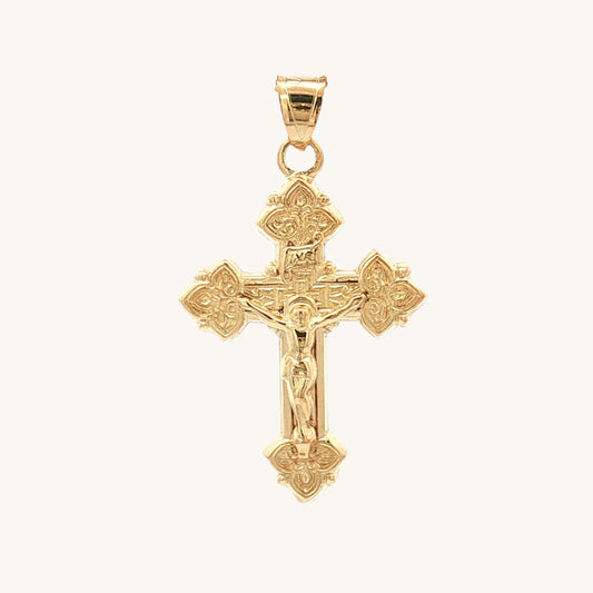 Solid 14K Double Bonded Gold intricate design crucifix M size pendant only main image