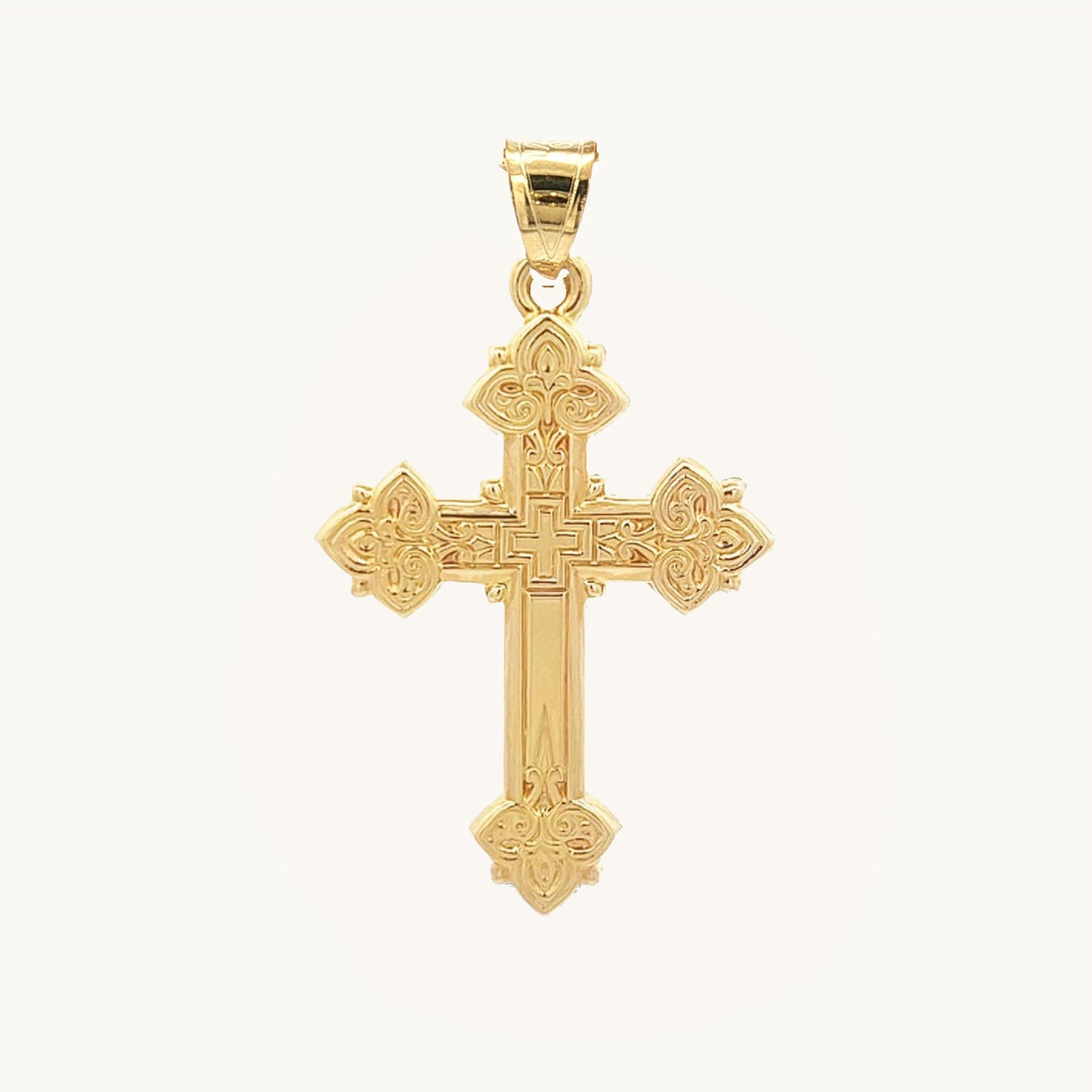 Solid 14K Double Bonded Gold Intricate Design Cross Pendant Only M size main image