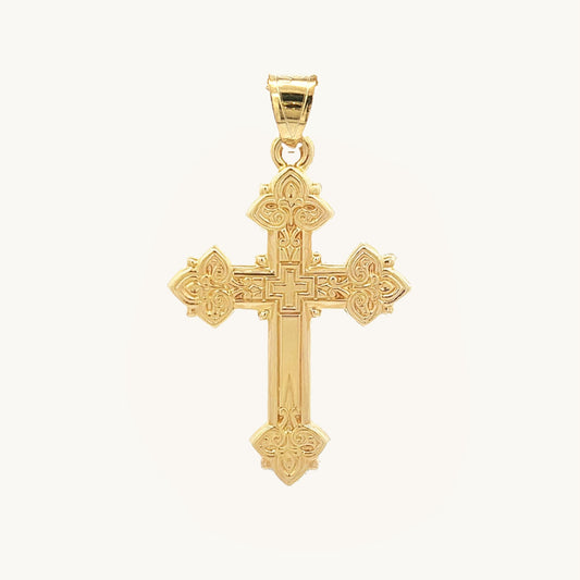 Solid 14K Double Bonded Gold Intricate Design Cross Pendant Only M size main image