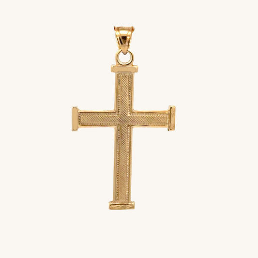 14K double‑bonded gold Cross pendant with texture design high‑polish finish pendant only main image