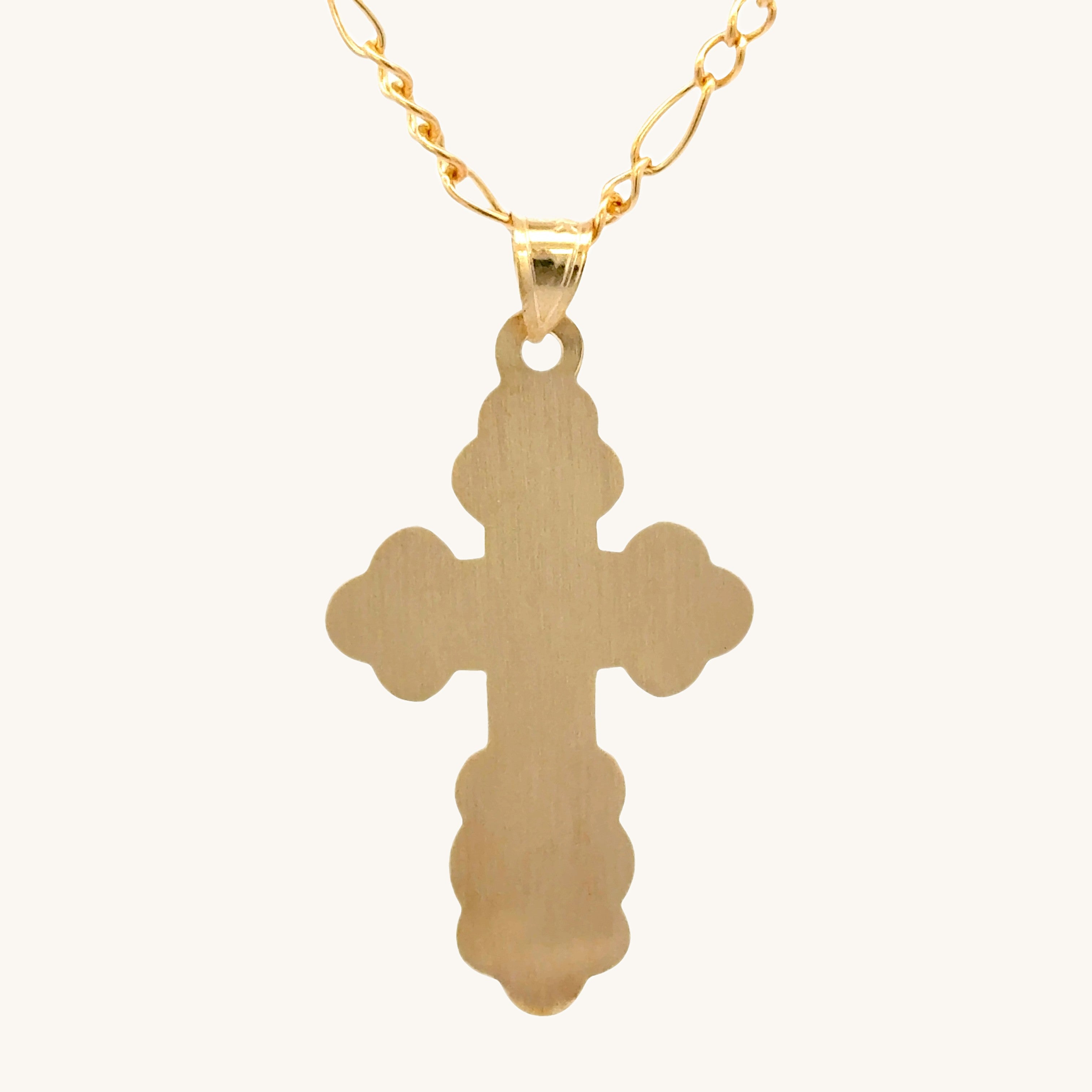 Solid 14K Double Bonded Gold Orthodox Cross pendant only L M back image