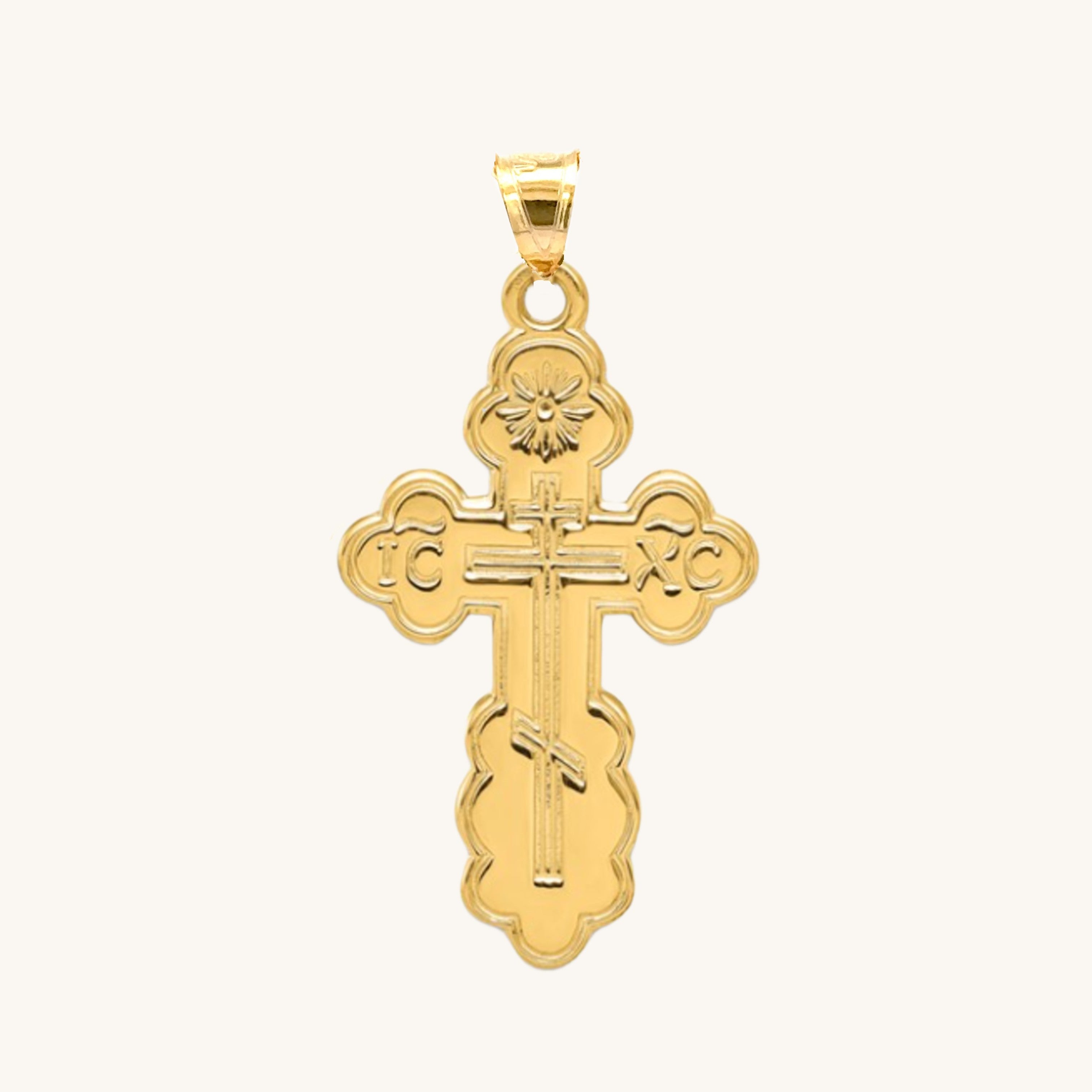 Solid 14K Double Bonded Gold Orthodox Cross pendant only L M main image