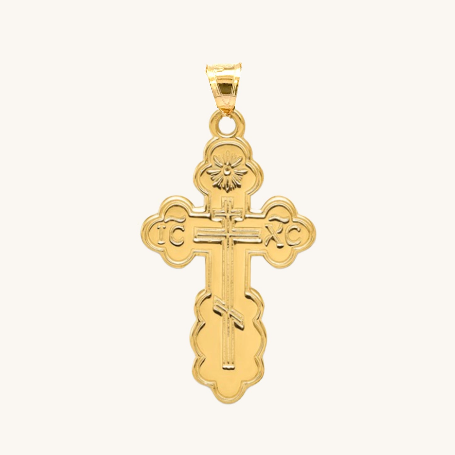Solid 14K Double Bonded Gold Orthodox Cross pendant only L M main image