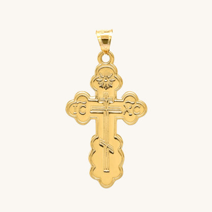 Solid 14K Double Bonded Gold Orthodox Cross pendant only L M main image