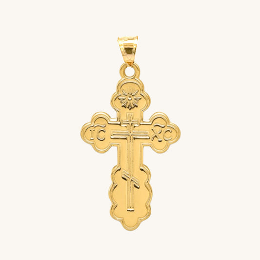 Solid 14K Double Bonded Gold Orthodox Cross pendant only L M main image