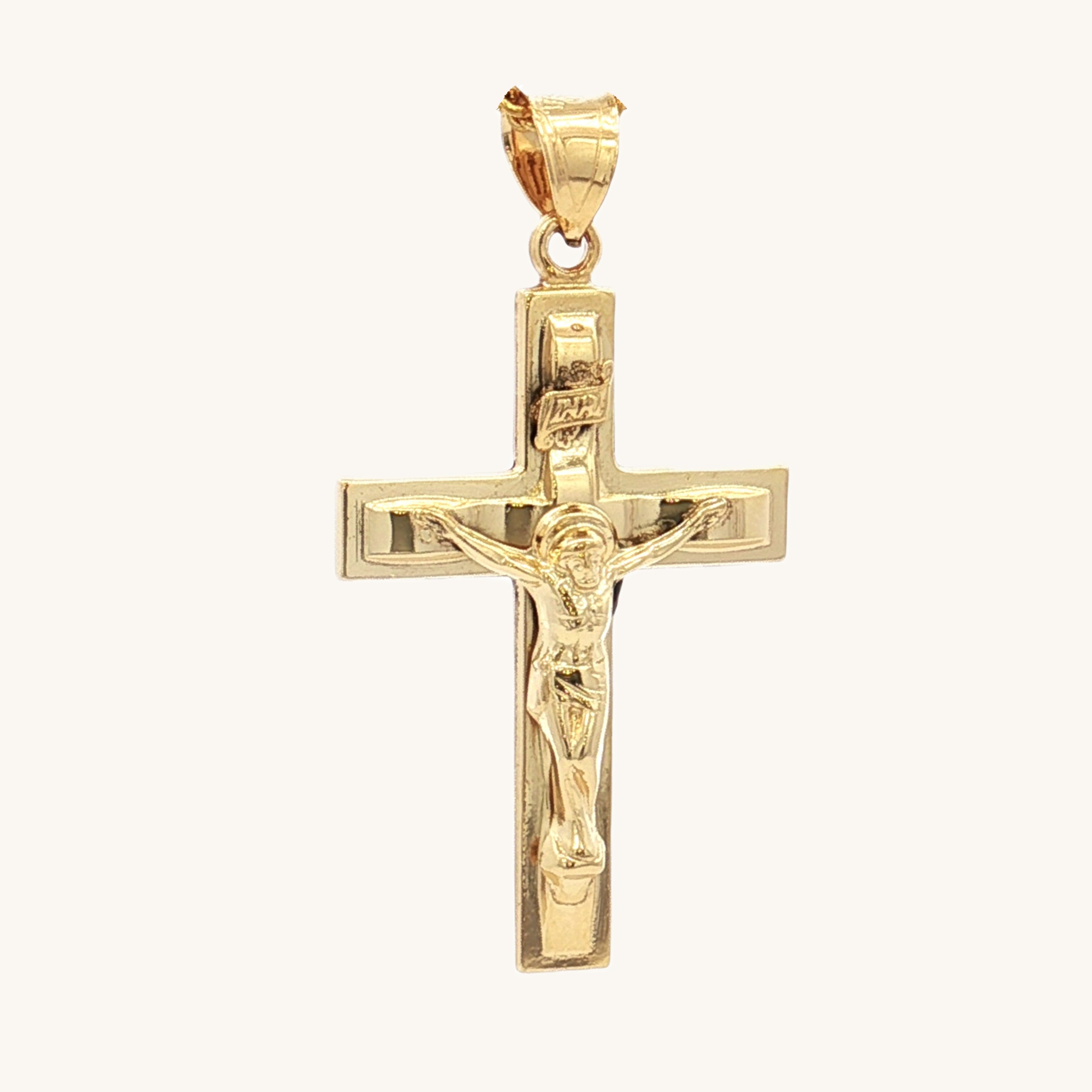 Solid 14K Double Bonded Gold INRI Crucifix Pendant only main image L size