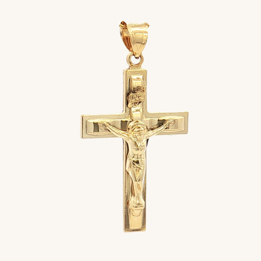 Solid 14K Double Bonded Gold INRI Crucifix Pendant only main image L size