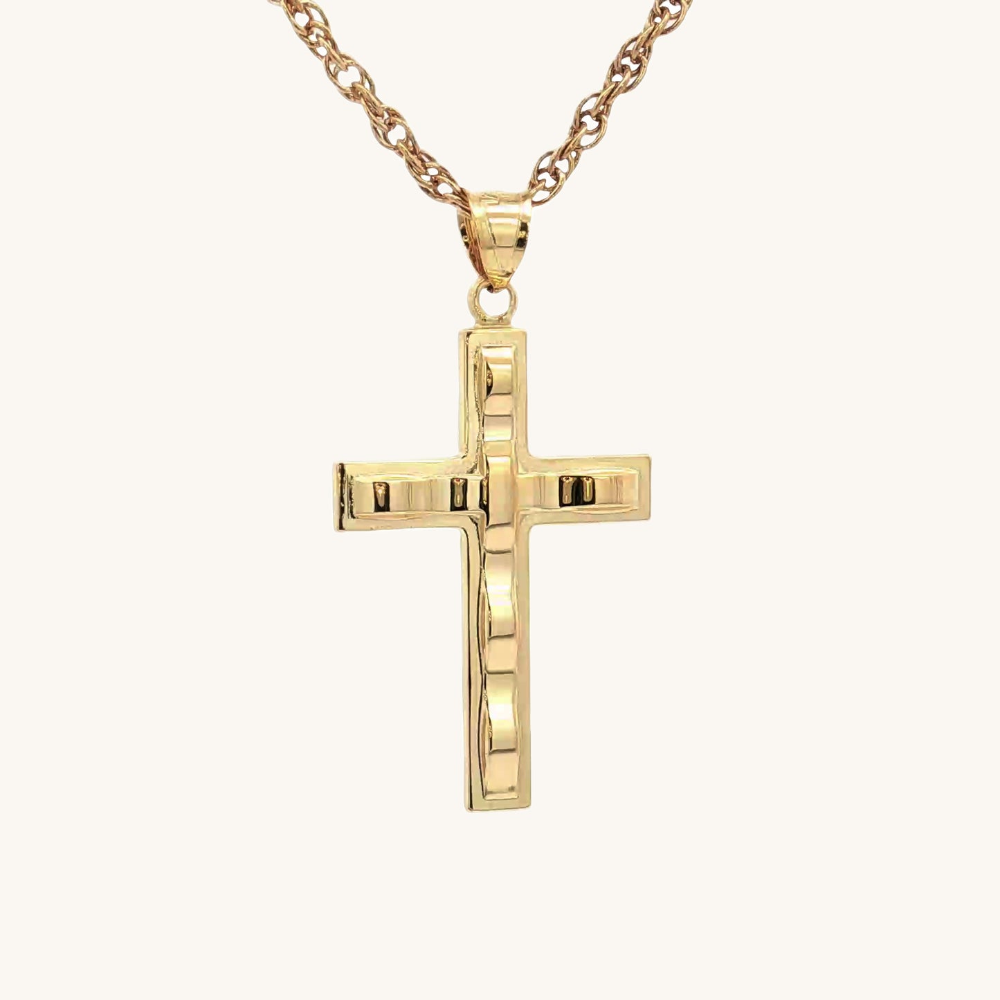 Solid 14K Double Bonded Gold Wavey Cross Pendant only on chain image