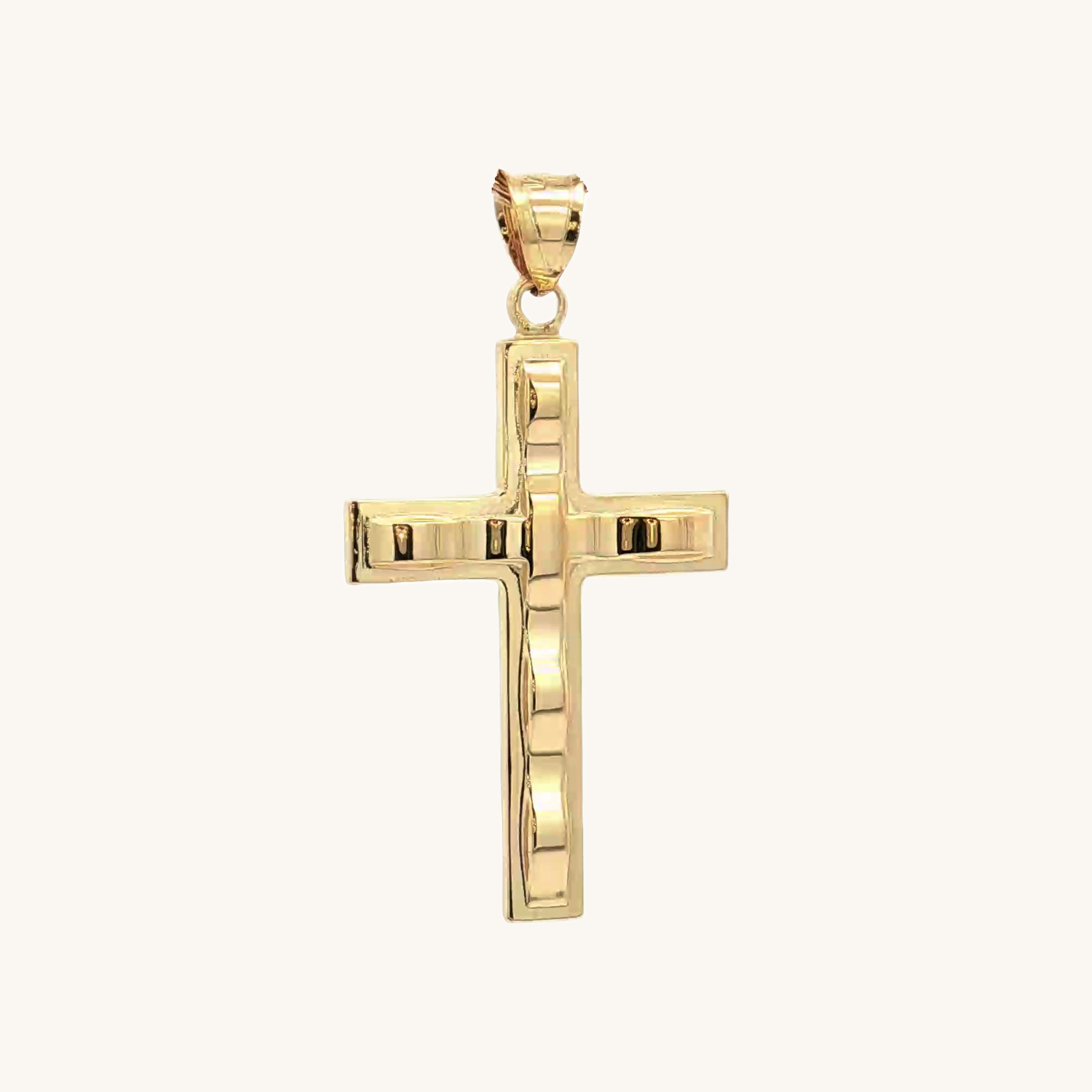 Solid 14K Double Bonded Gold Wavey Cross Pendant only main image