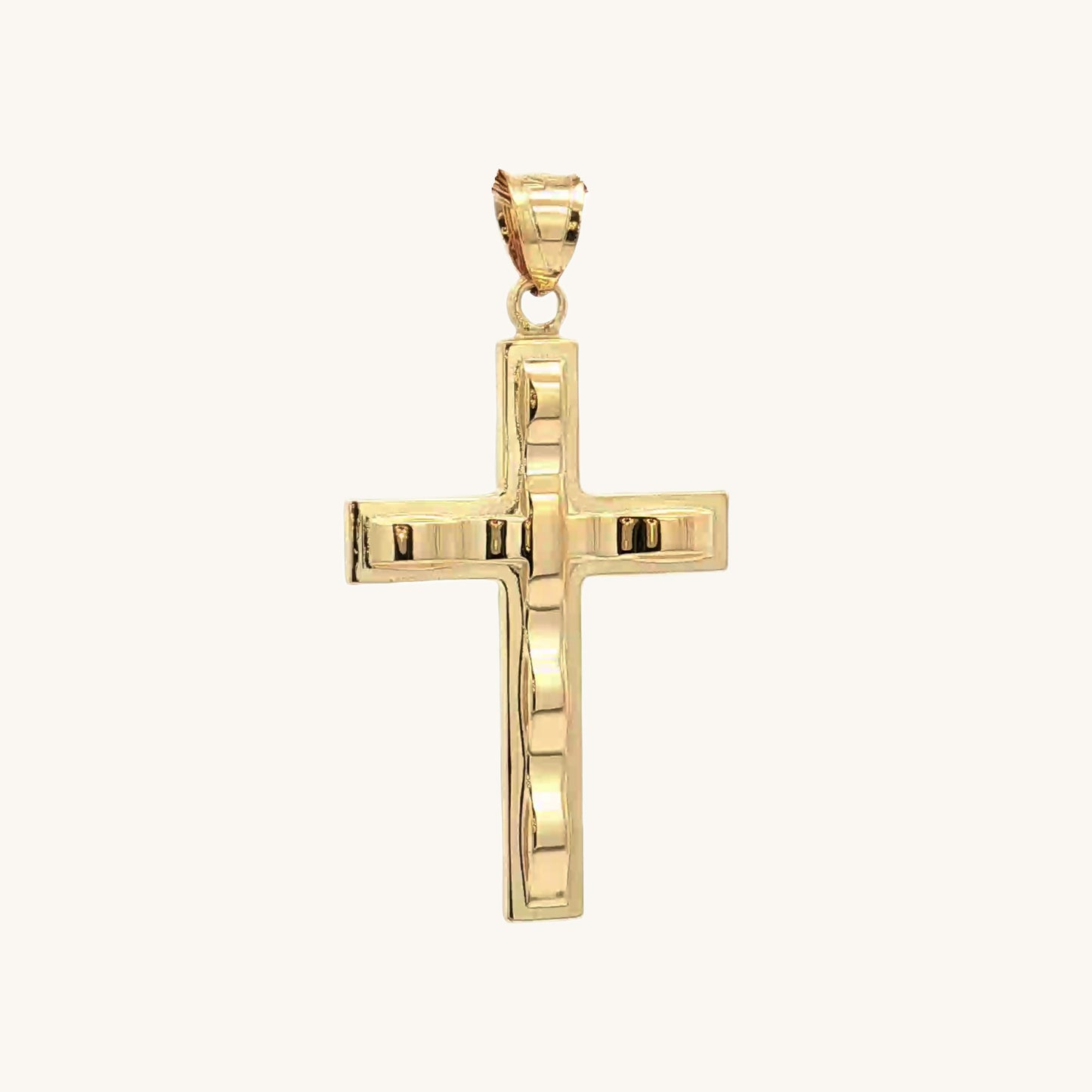 Solid 14K Double Bonded Gold Wavey Cross Pendant only main image