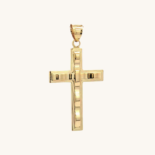Solid 14K Double Bonded Gold Wavey Cross Pendant only main image
