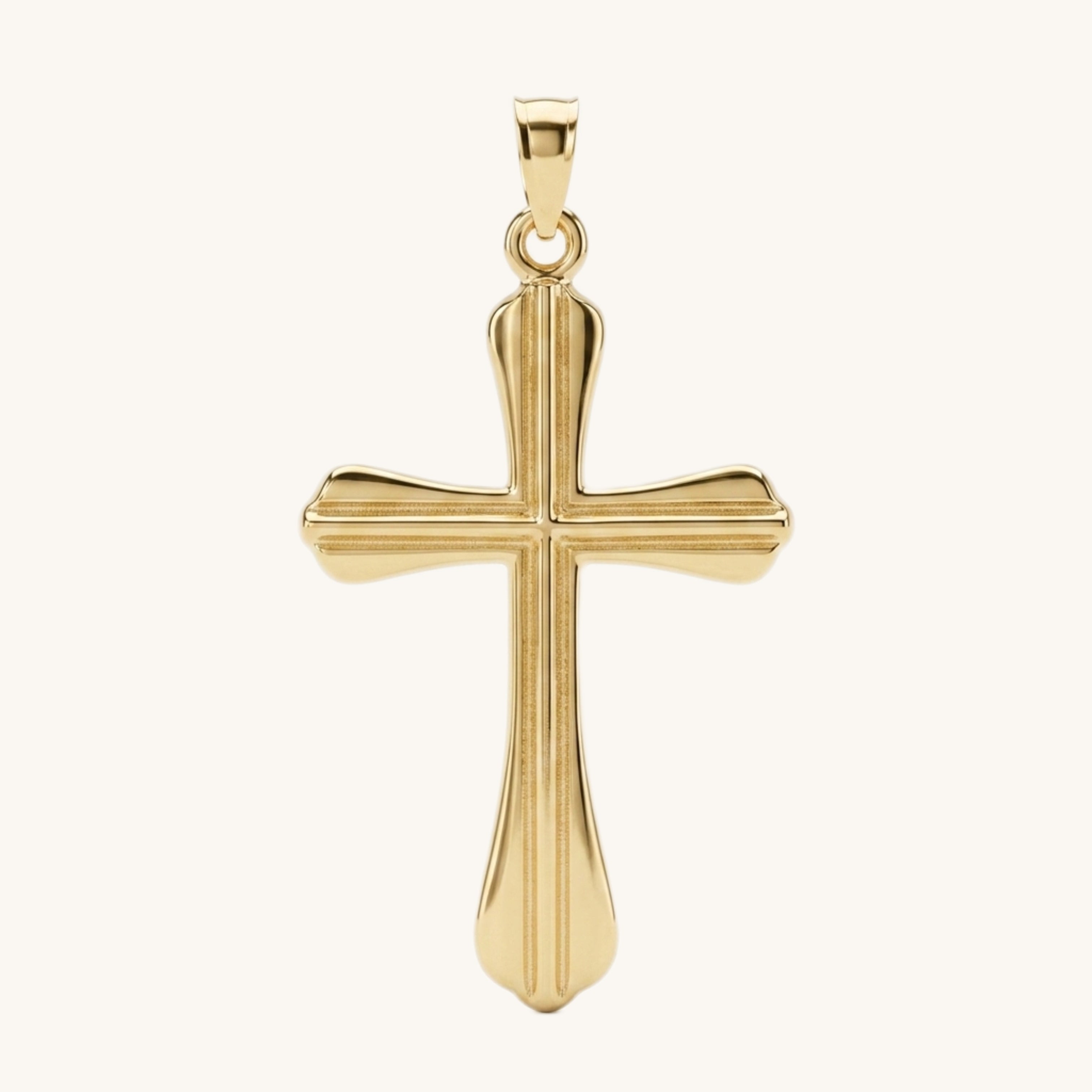 Solid 14K Double Bonded Gold Grooved Cross pendant only main image L