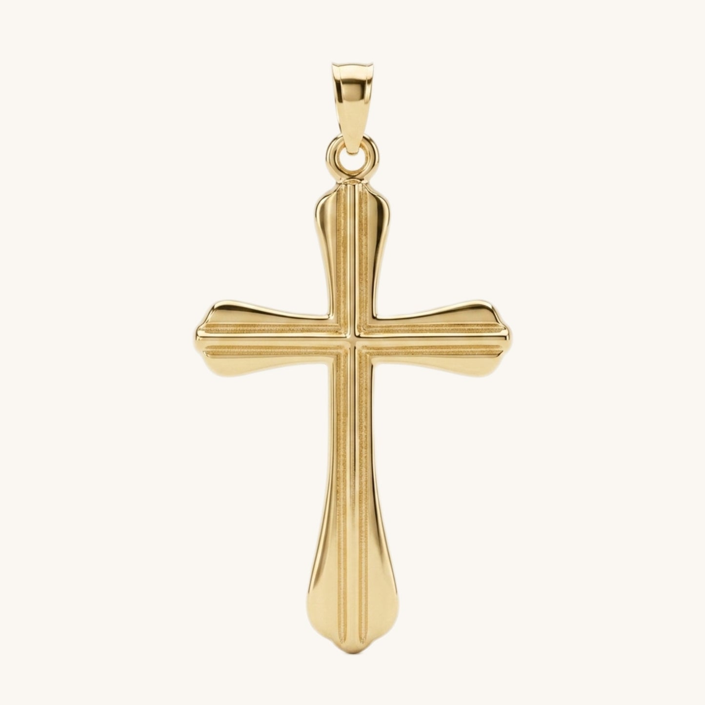 Solid 14K Double Bonded Gold Grooved Cross pendant only main image L