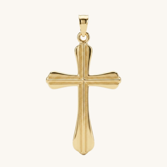 Solid 14K Double Bonded Gold Grooved Cross pendant only main image L