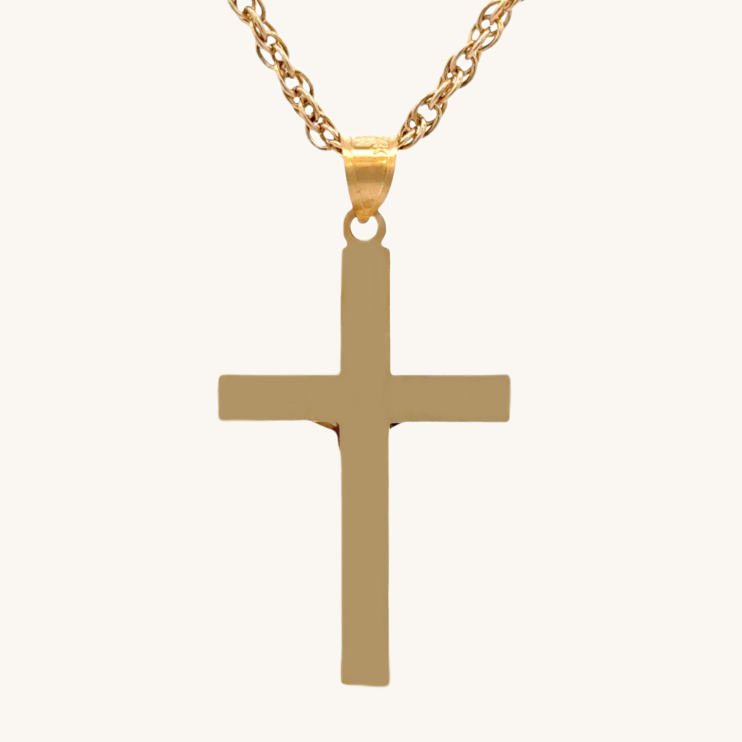 Solid 14K Double Bonded Gold INRI Crucifix pendant on rope chain back image