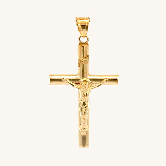 Solid 14K Double Bonded Gold INRI Crucifix pendant only main image