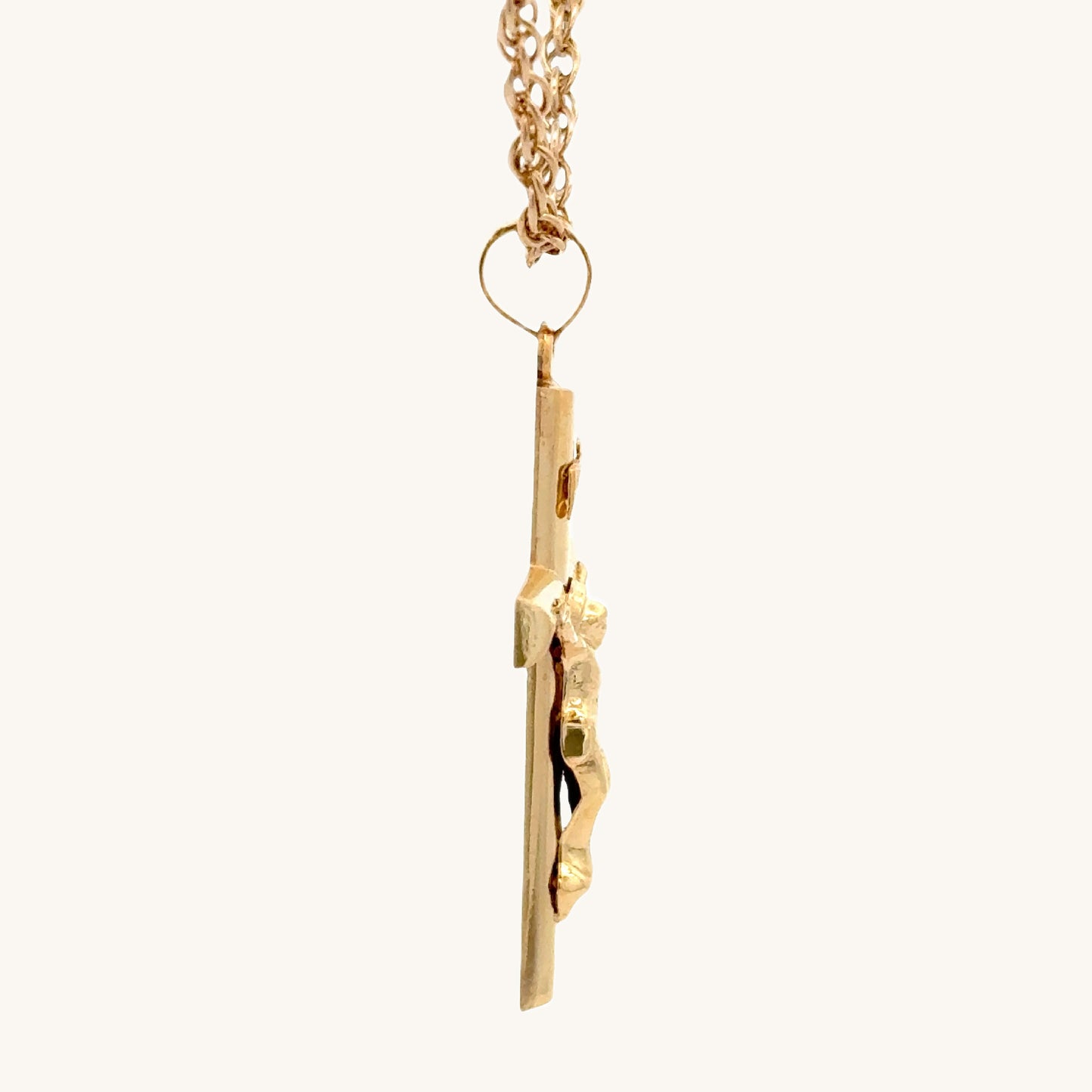 Solid 14K Double Bonded Gold INRI Crucifix pendant on rope chain side image