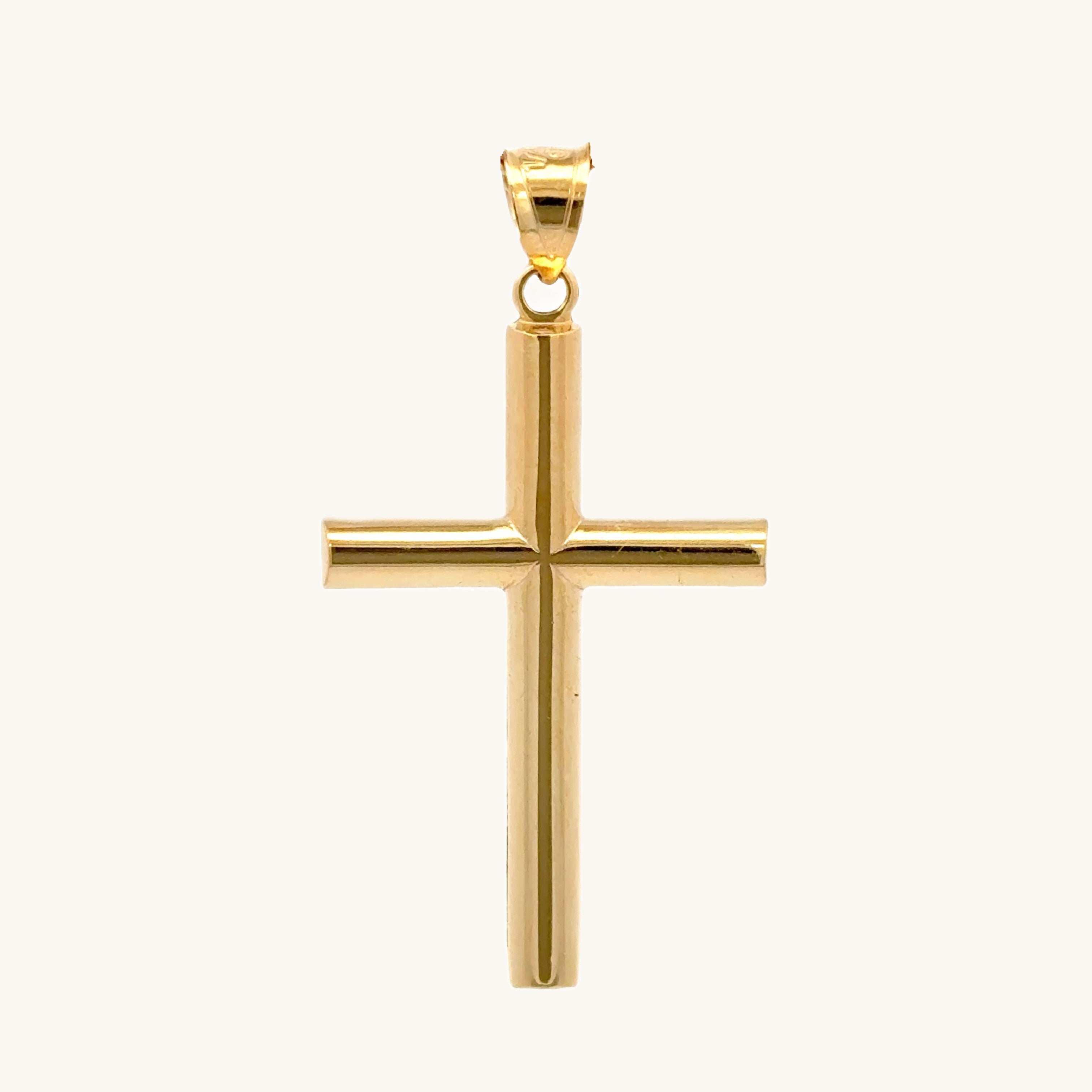 14K Double Bonded Gold Tube cross pendant only against a white background main image
