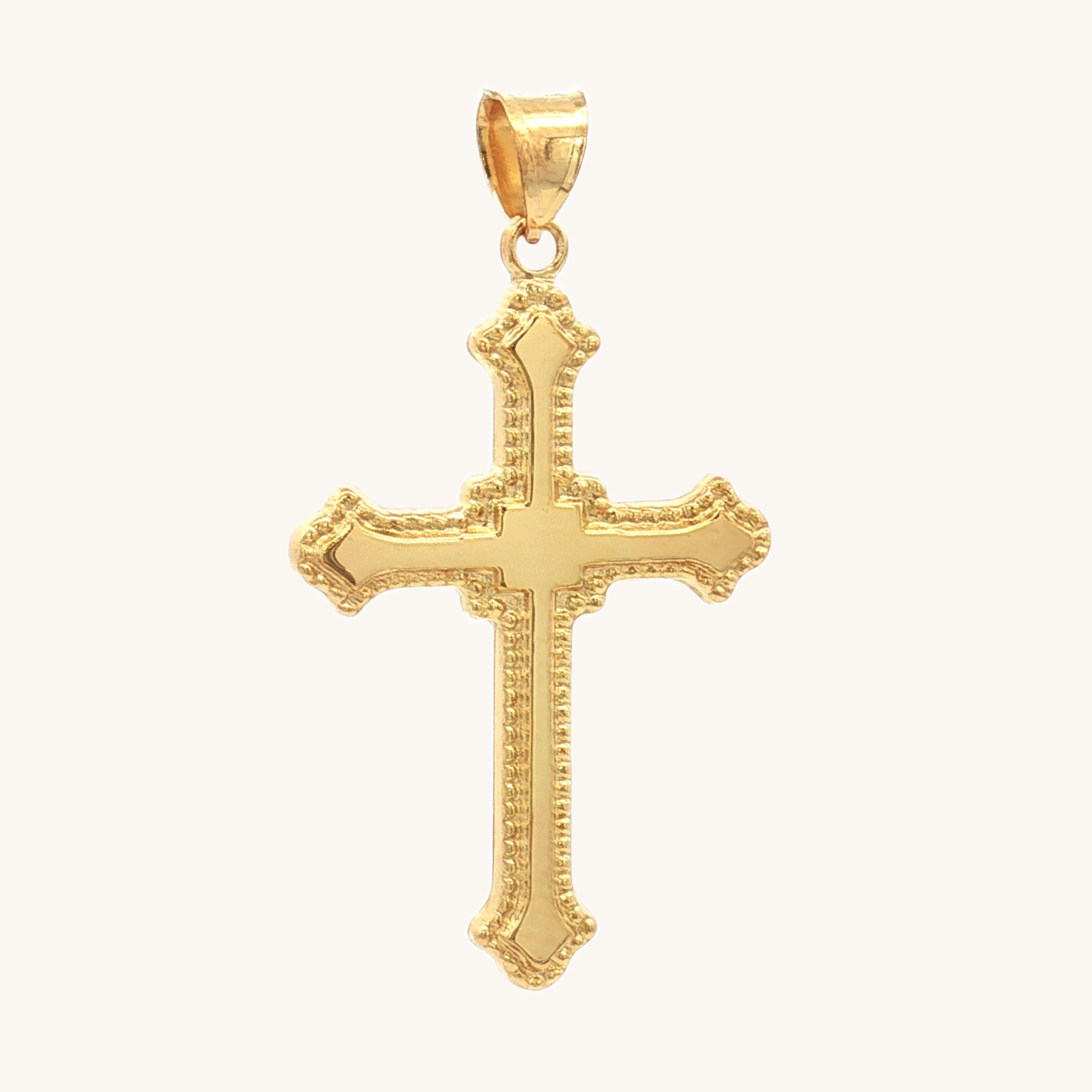 Solid 14K Double Bonded Gold Cross XL size Budded edge pendant only main image