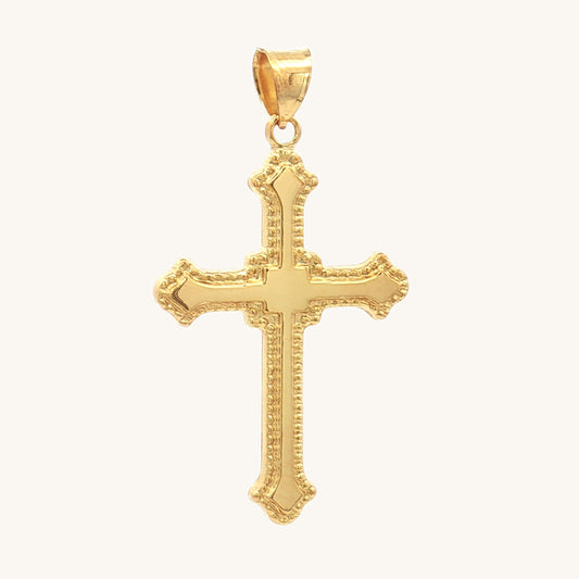 Solid 14K Double Bonded Gold Cross XL size Budded edge pendant only main image