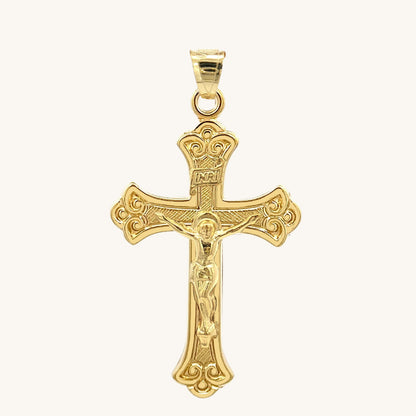 Solid 14K Double Bonded Gold INRI Crucifix XL M S sizes pendant only main image