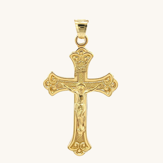 Solid 14K Double Bonded Gold INRI Crucifix XL M S sizes pendant only main image