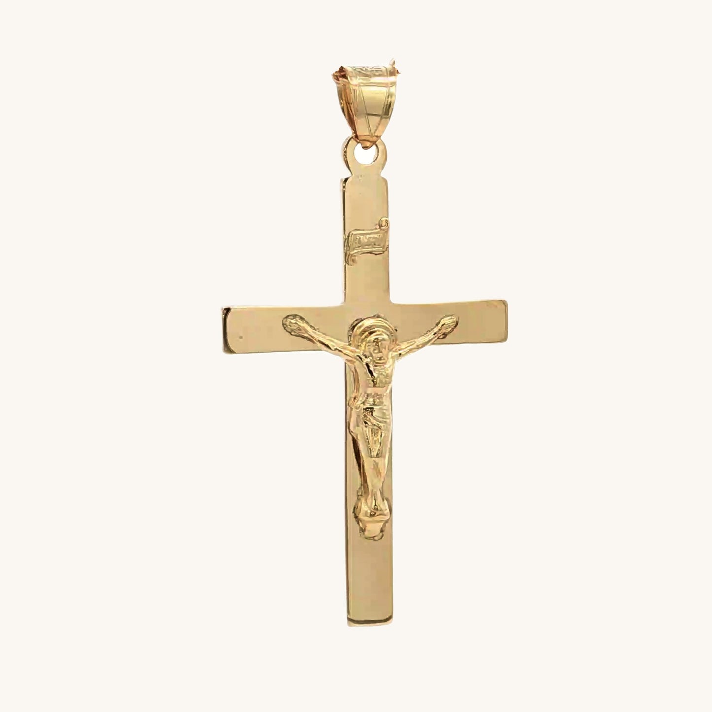 Solid 14K Double Bonded Gold Timeless Simple Plain Polished INRI Crucifix Cross Pendant Only XXL M S main image