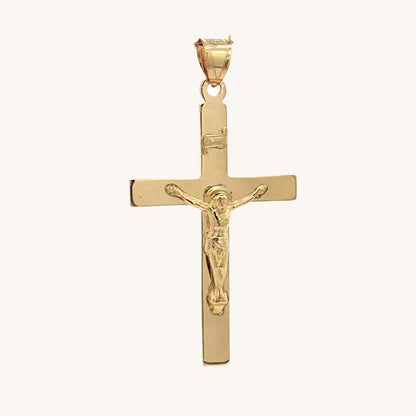 Solid 14K Double Bonded Gold Timeless Simple Plain Polished INRI Crucifix Cross Pendant Only XXL M S main image