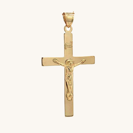 Solid 14K Double Bonded Gold Timeless Simple Plain Polished INRI Crucifix Cross Pendant Only XXL M S main image