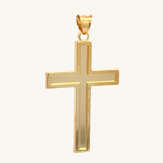 Solid 14K Double Bonded Gold XXL plain polished Cross pendant only main image