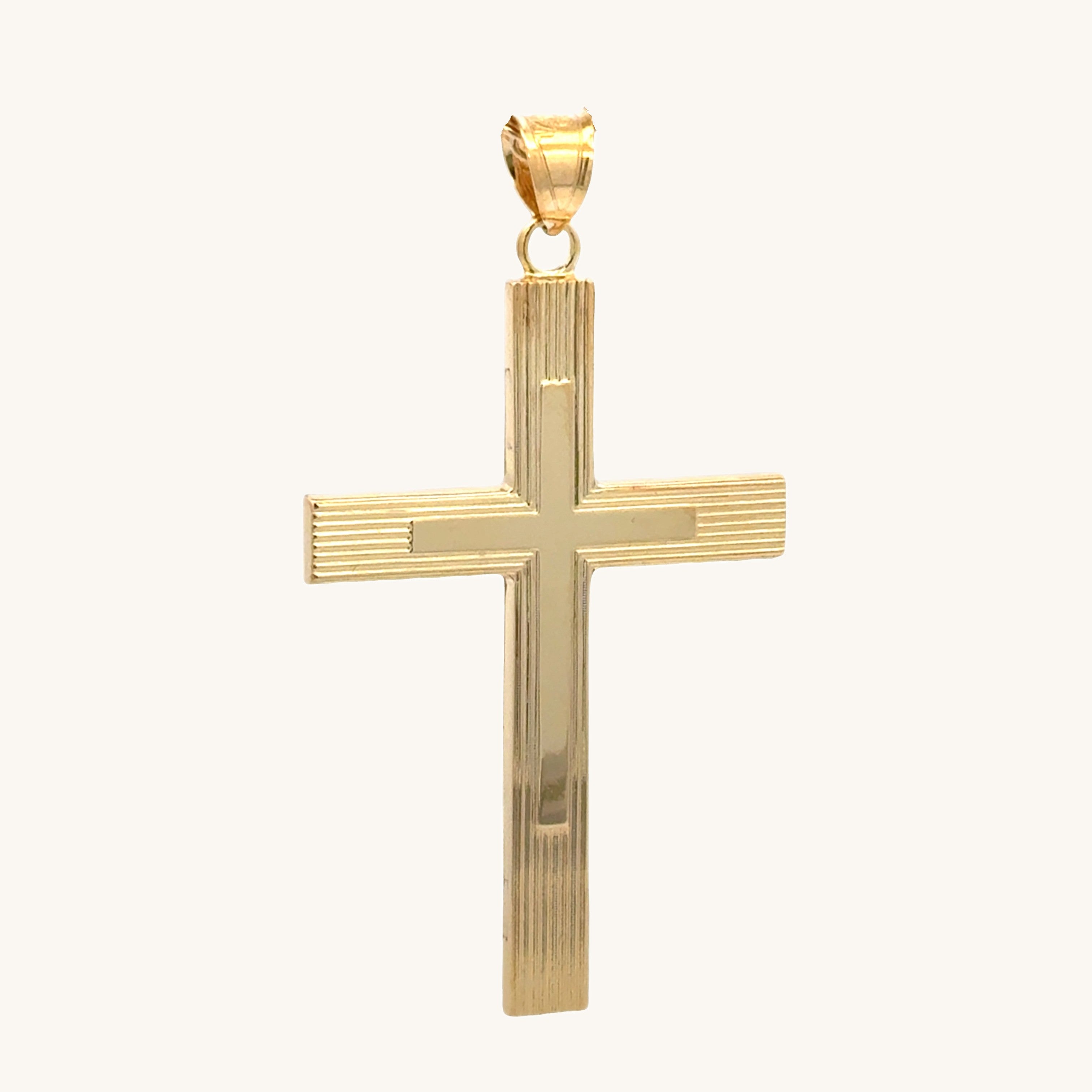 Solid 14K Double Bonded Gold XXL Engine-Turn design Cross pendant only main image