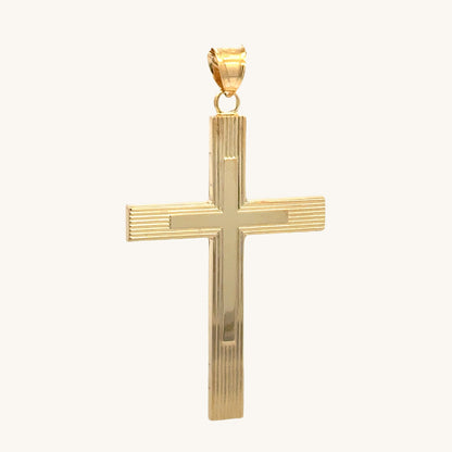 Solid 14K Double Bonded Gold XXL L Engine-Turn design Cross pendant only main image