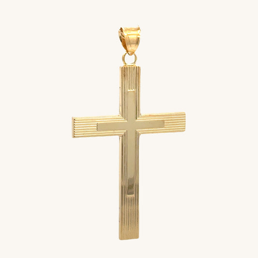 Solid 14K Double Bonded Gold XXL Engine-Turn design Cross pendant only main image