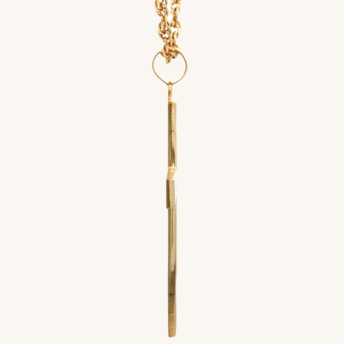 Solid 14K Double Bonded Gold XXL Engine-Turn design Cross pendant on a rope chain side image