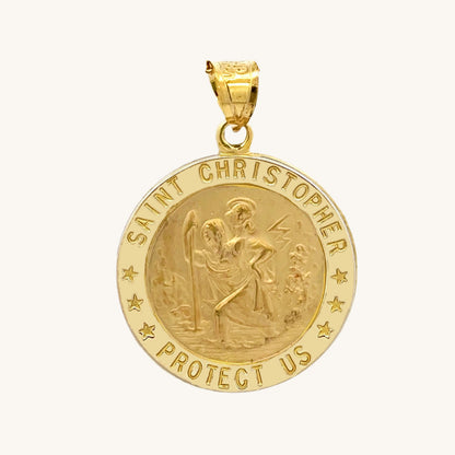 Solid 14K Double Bonded Gold Saint Christopher Medal L (size of Nickel) M (size of Dime) size pendant only main image matte finish