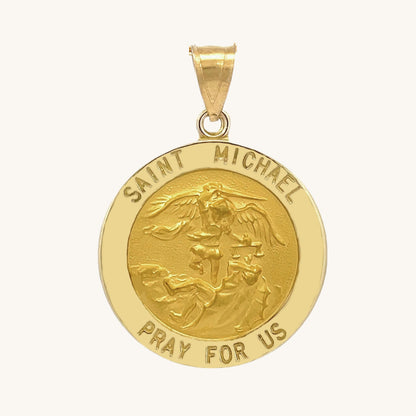 Solid 14K Double Bonded Gold Saint Michael pendant medal XL (size off Quarter) M (size of Dime) pendant only main image