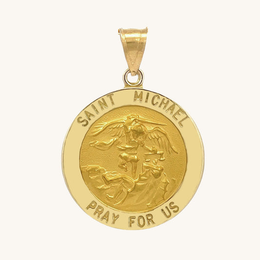 Solid 14K Double Bonded Gold Saint Michael pendant medal XL (size off Quarter) M (size of Dime) pendant only main image