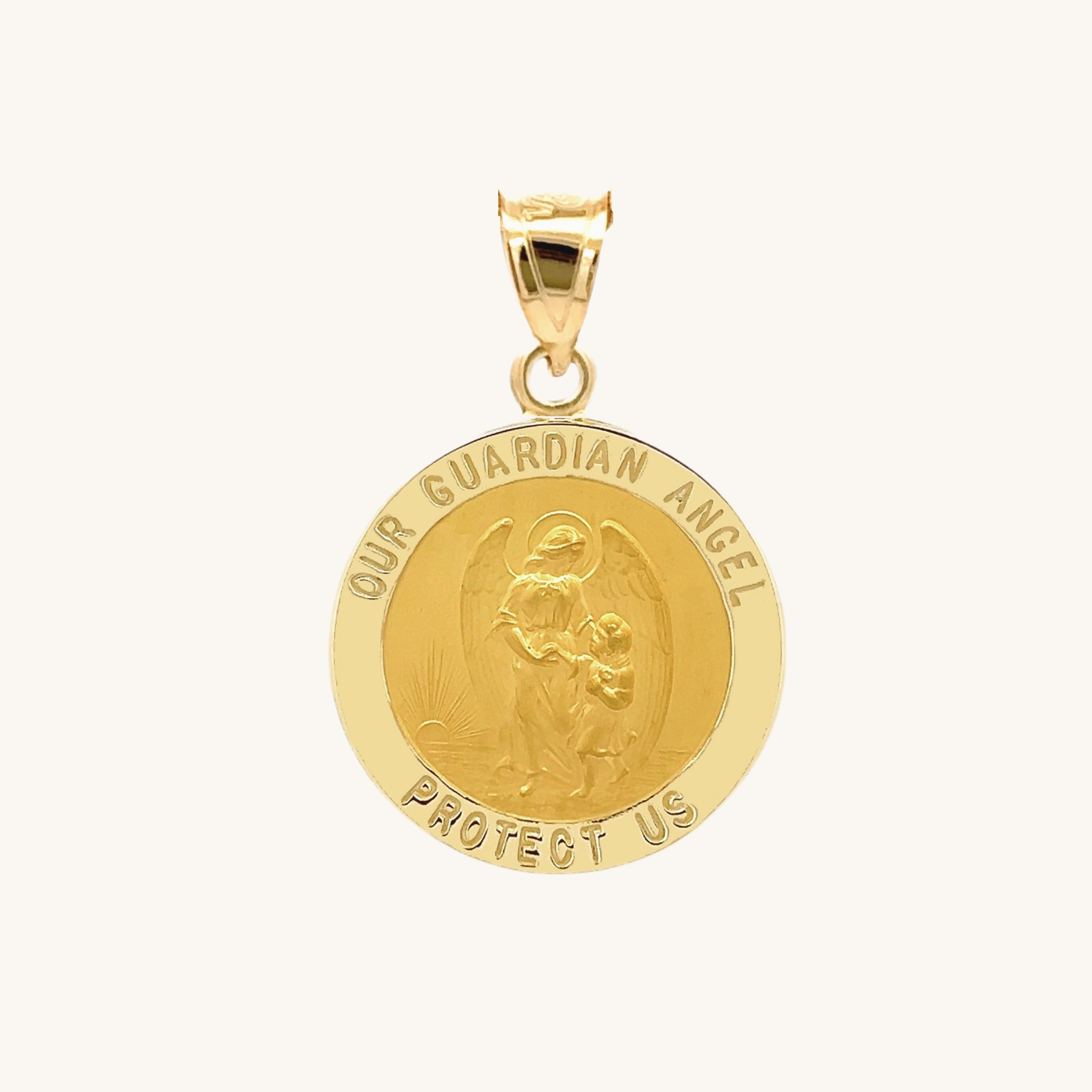 Solid 14K Double Bonded Gold Our Guardian Angel pendant medal M (size of Dime) pendant only main image