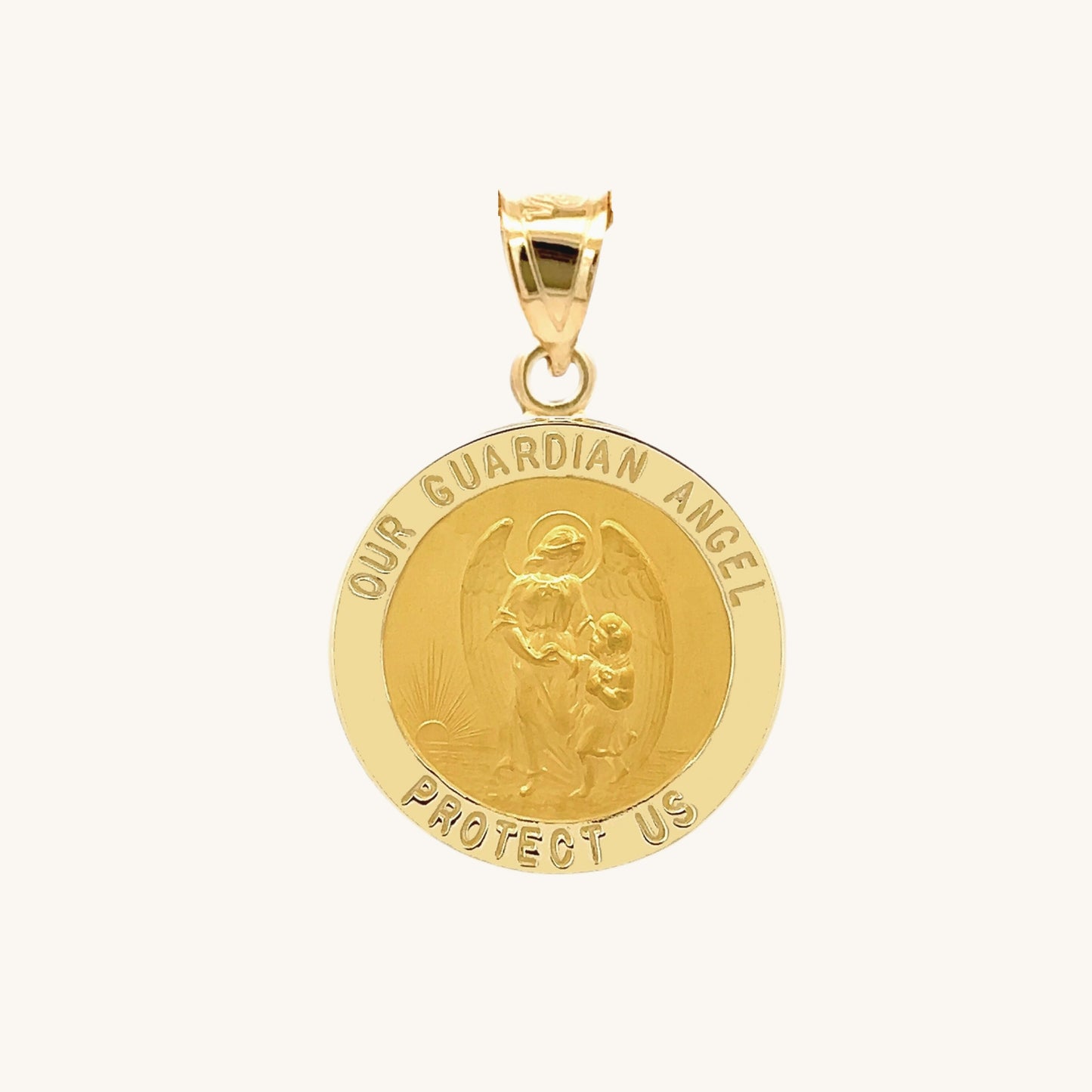 Solid 14K Double Bonded Gold Our Guardian Angel pendant medal M (size of Dime) pendant only main image