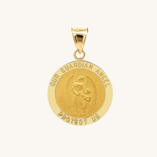 Solid 14K Double Bonded Gold Our Guardian Angel pendant medal M (size of Dime) pendant only main image