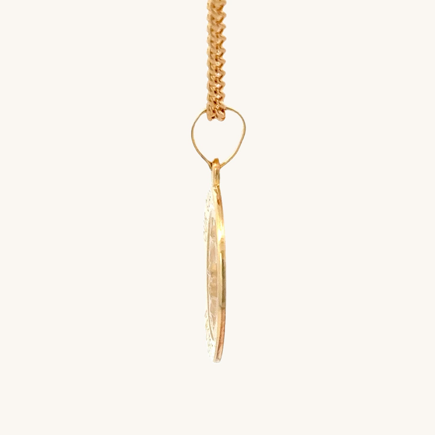 Solid 14K Double Bonded Gold Our Guardian Angel pendant medal M (size of Dime) on chain side image