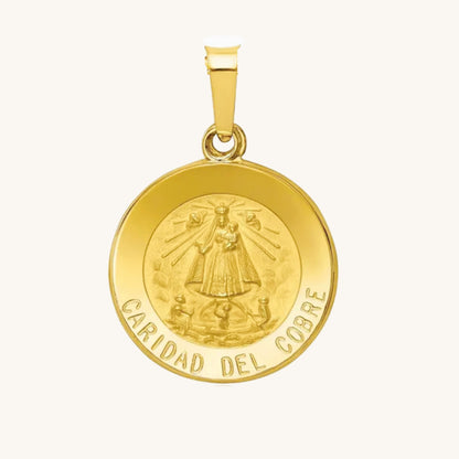 Solid 14K Double Bonded Gold Caridad Del Cobre pendant medal pendant only image size L (size of Nickel) M (size of Dime) main image