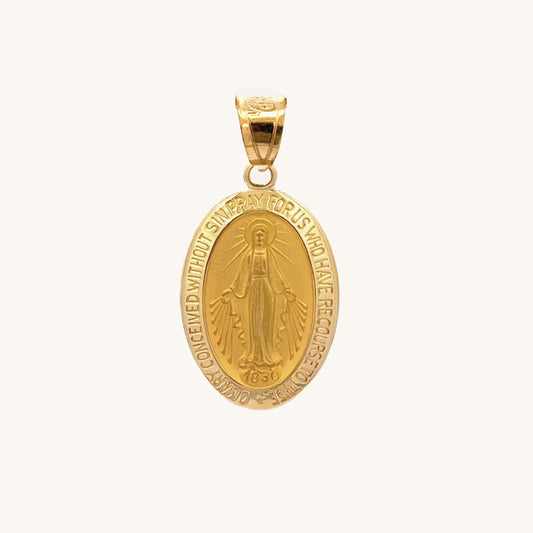 14K Double Bonded Gold Miraculous Virgin Mary oval medal necklace pendant only main image