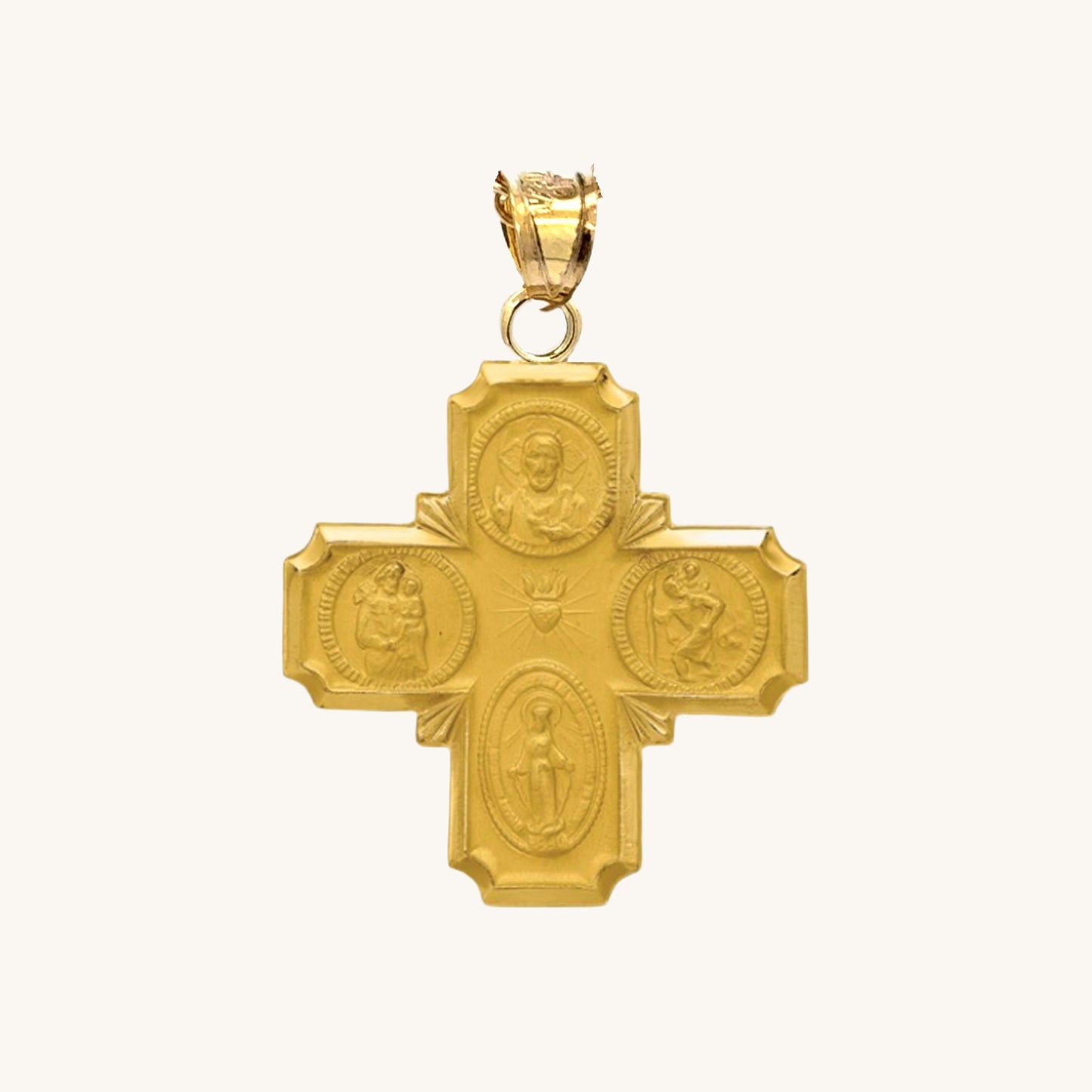 Solid 14K Double Bonded Gold Four Way Cross medal pendant only main image