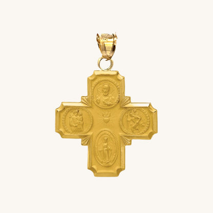 Solid 14K Double Bonded Gold Four Way Cross medal pendant only main M S size matte shiny finish image
