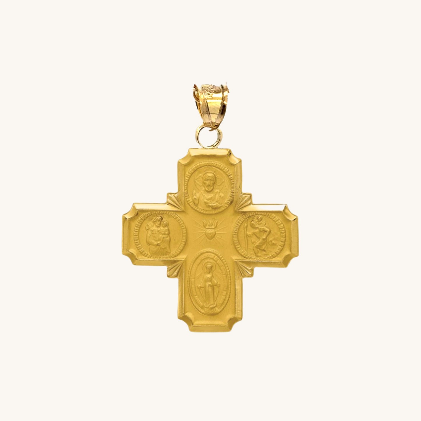 Solid 14K Double Bonded Gold Four Way Cross medal on cable chain main image S size matte finish