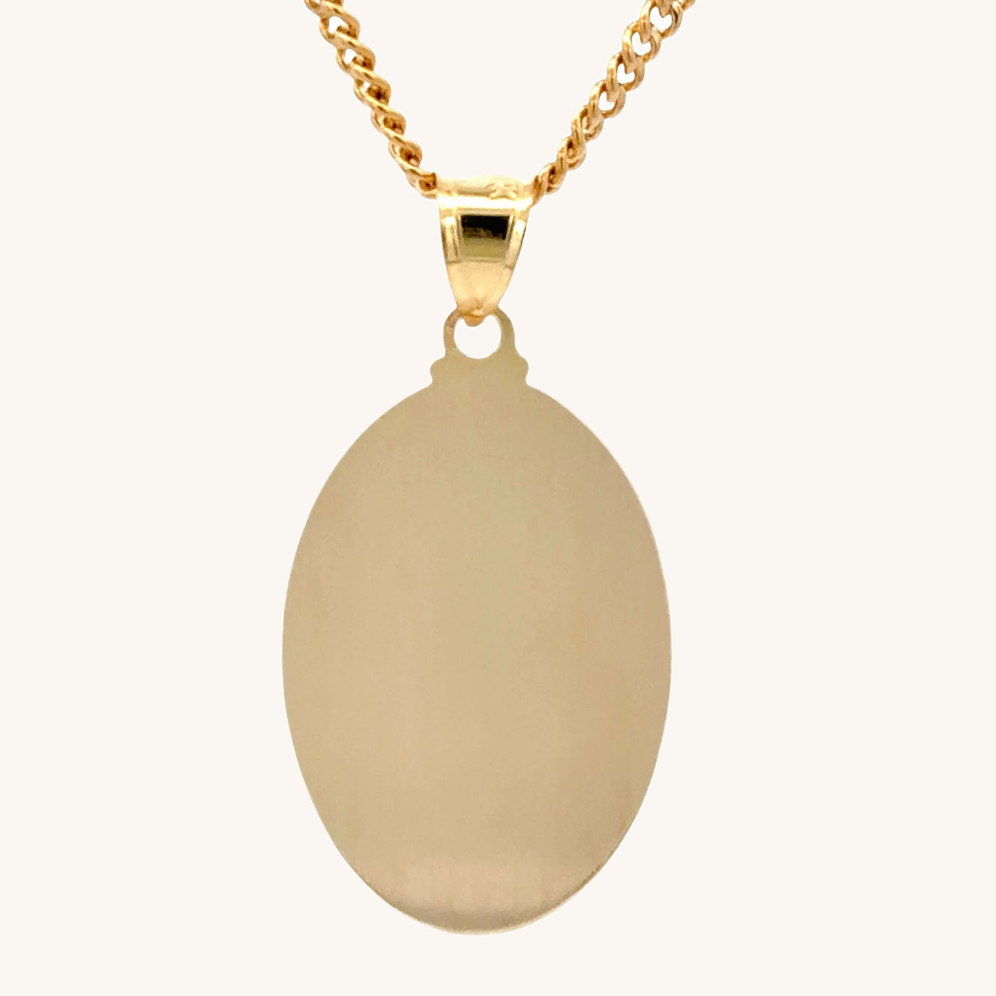 Solid 14K Double Bonded Gold Saint Christopher oval medal pendant on cable chain back image